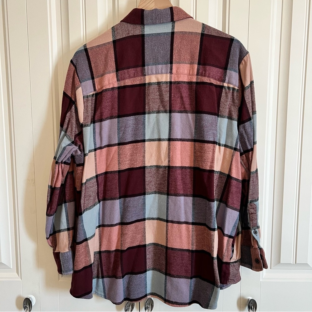 Madewell Plus Sunday Plaid Button Down Dusty Pink Blue Flannel with Pockets 1x - Picture 3 of 10